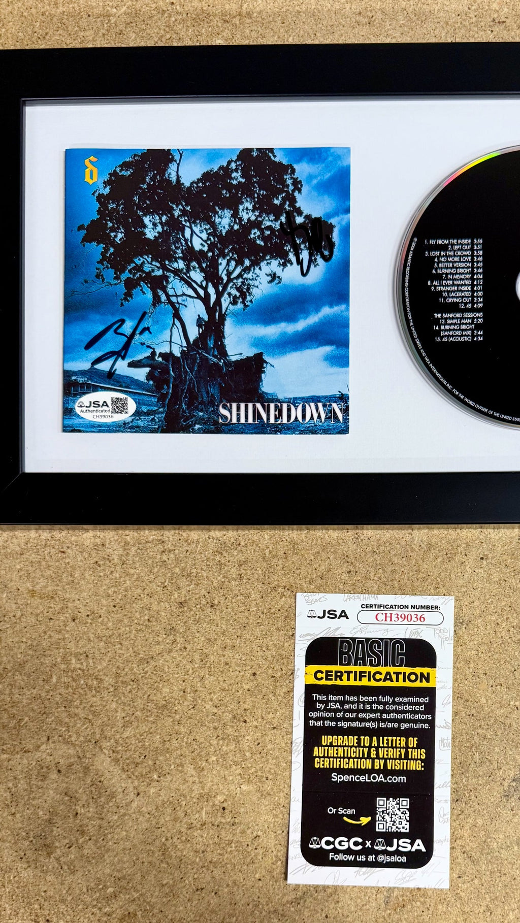 Shinedown (Brent Smith & Barry Kerch) Signed Leave A Whisper Framed CD JSA COA