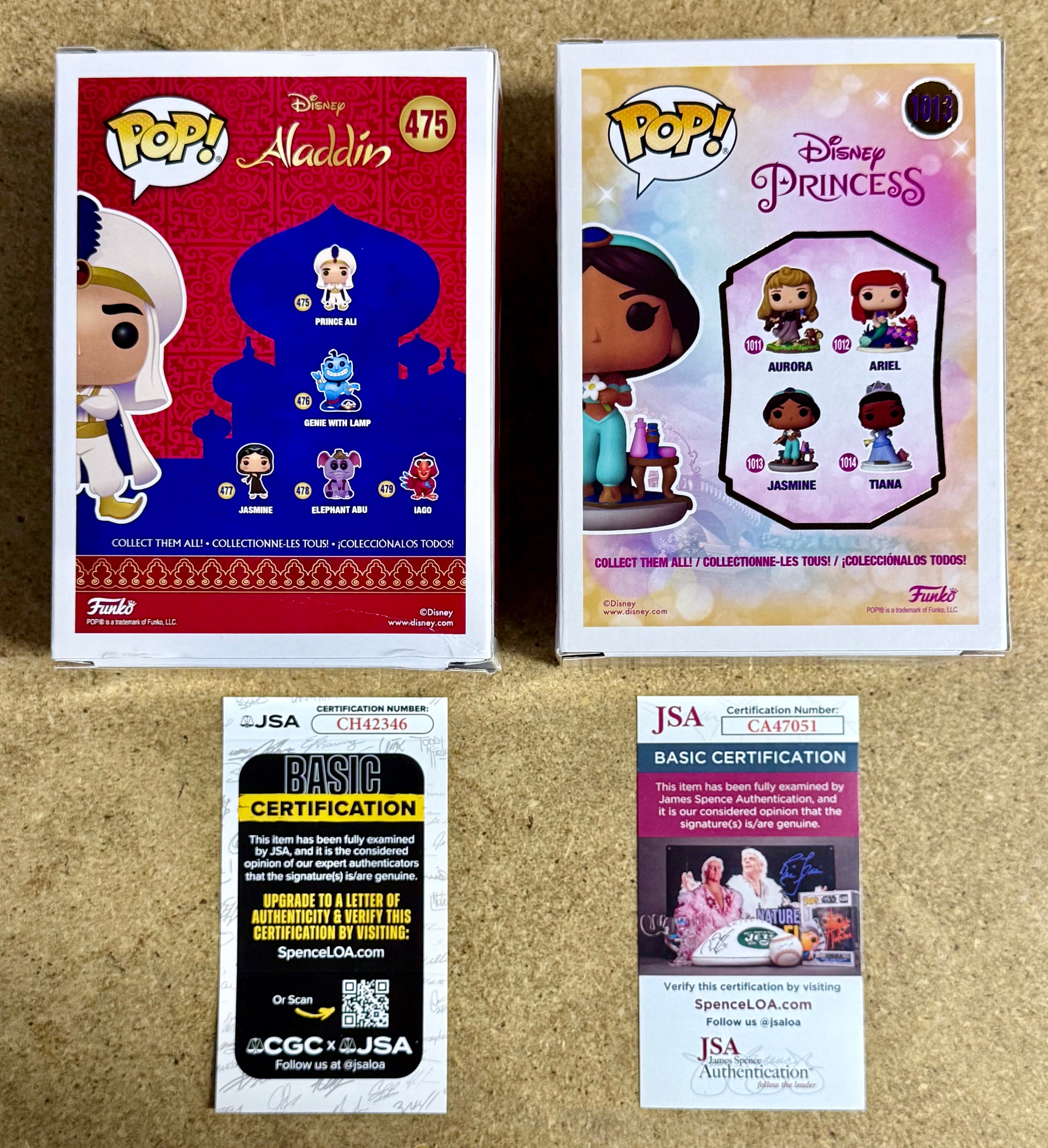 Linda Larkin & Scott Weinger Signed Disney Aladdin (Prince Ali) & Princess Jasmine Funko Pop! With JSA COA
