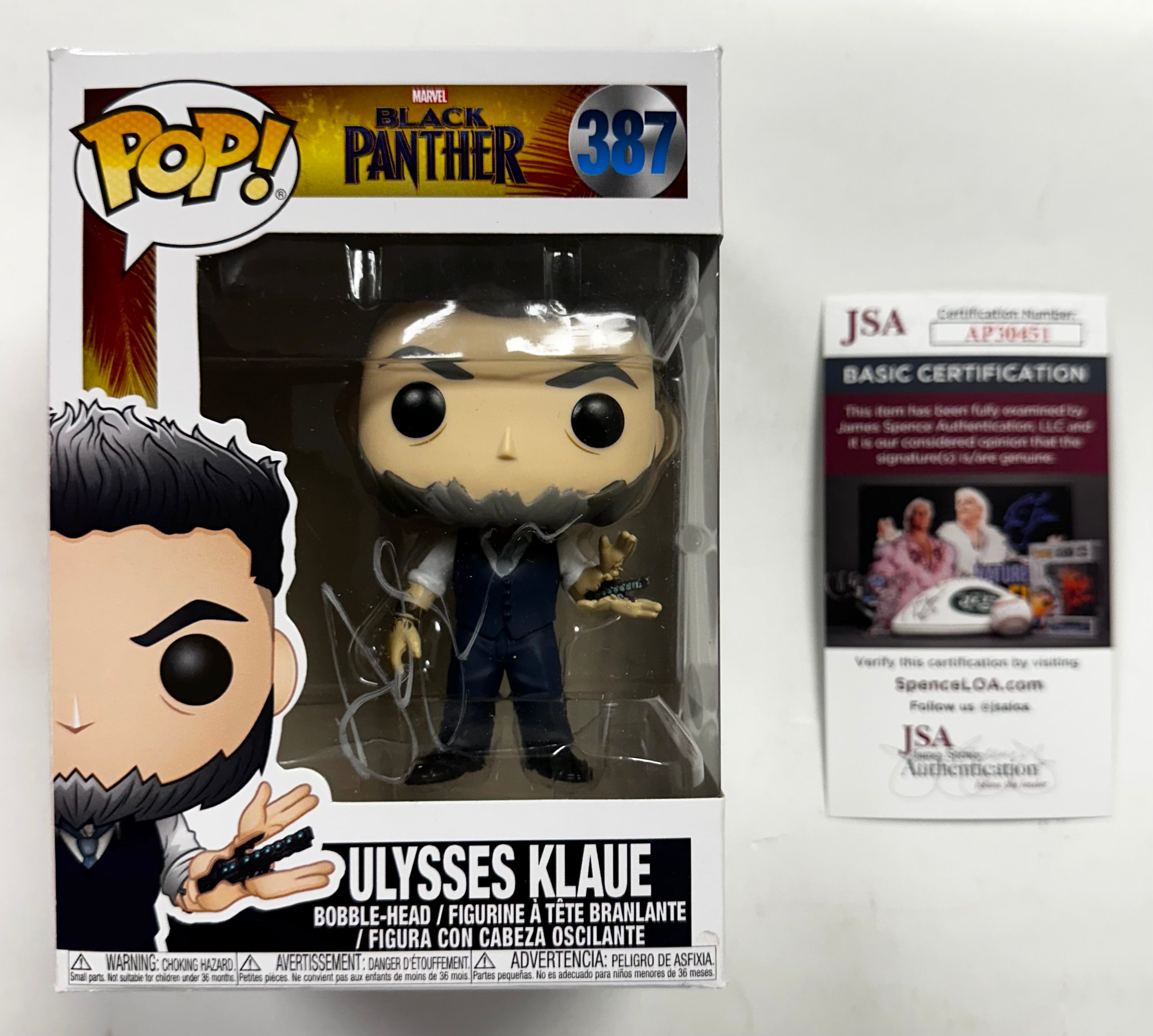 andy-serkis-signed-marvel-ulysses-klaue-2018-vaulted-funko-pop-387-jsa-coa