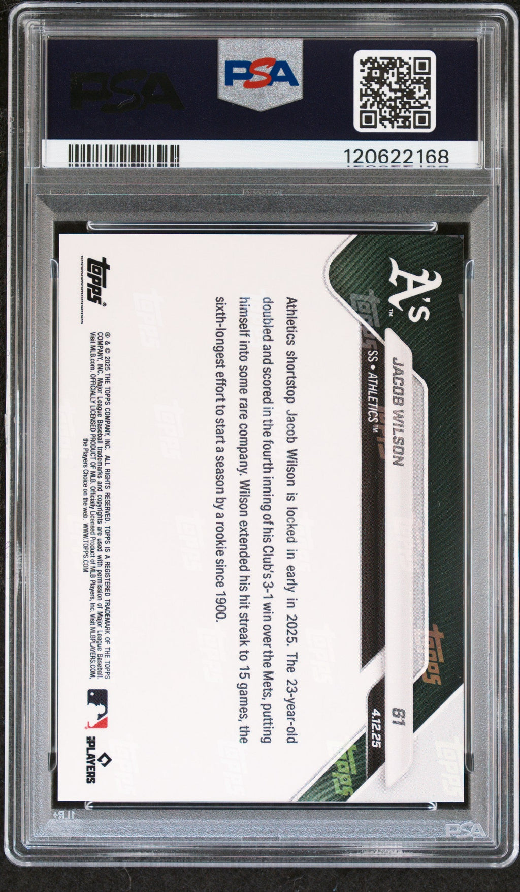 Graded 2025 Topps Now Jacob Wilson #61 Gold Foil /50 Rookie RC Baseball Card PSA 8 Near Mint