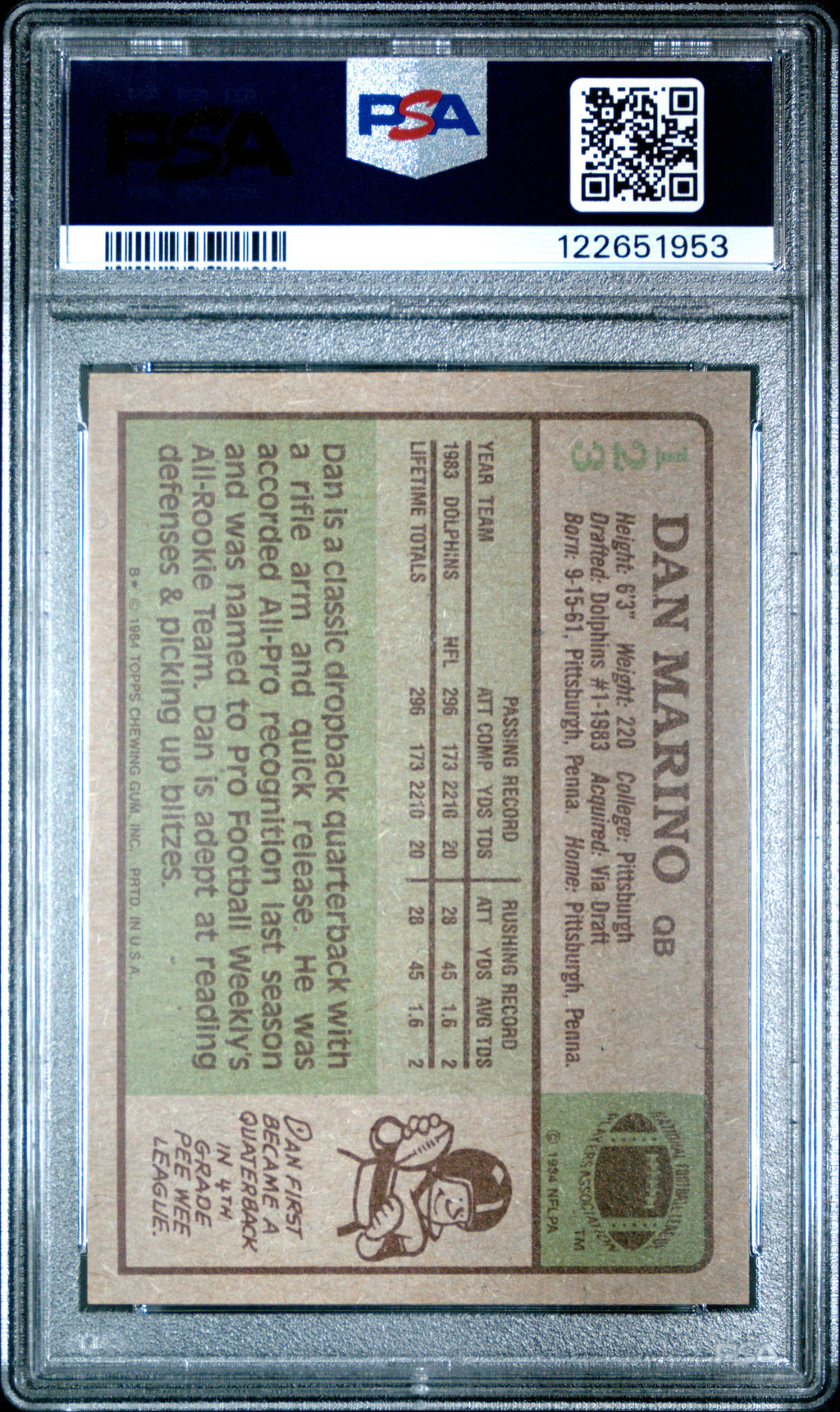 Graded 1984 Topps Dan Marino #123 Rookie RC Football Card PSA 6 Excellent