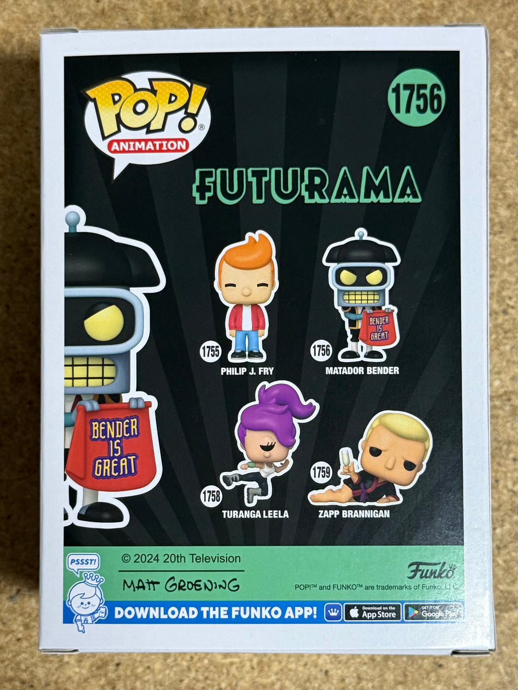 Funko Pop! Animation Matador Bender #1756 Futurama Season Four 2024