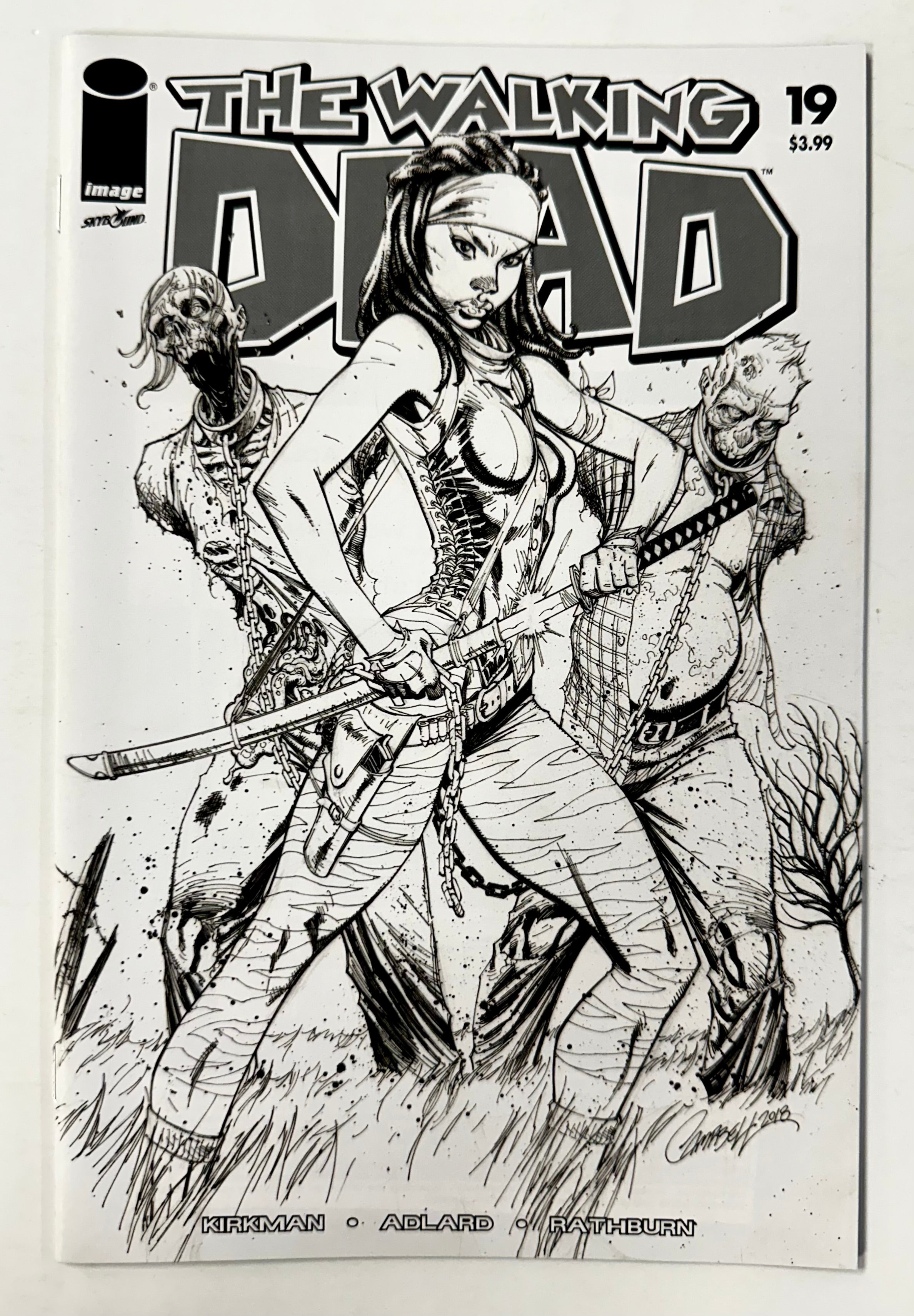 The Walking Dead #19 B&W Michonne 15th Anniversary Image Comics 2018 Campbell B