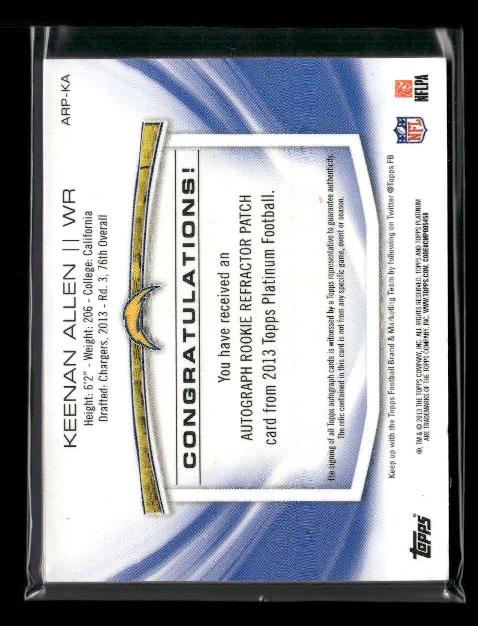 2013-topps-platinum-rookie-patch-auto-refractors-keenan-allen-1000-arp-ka