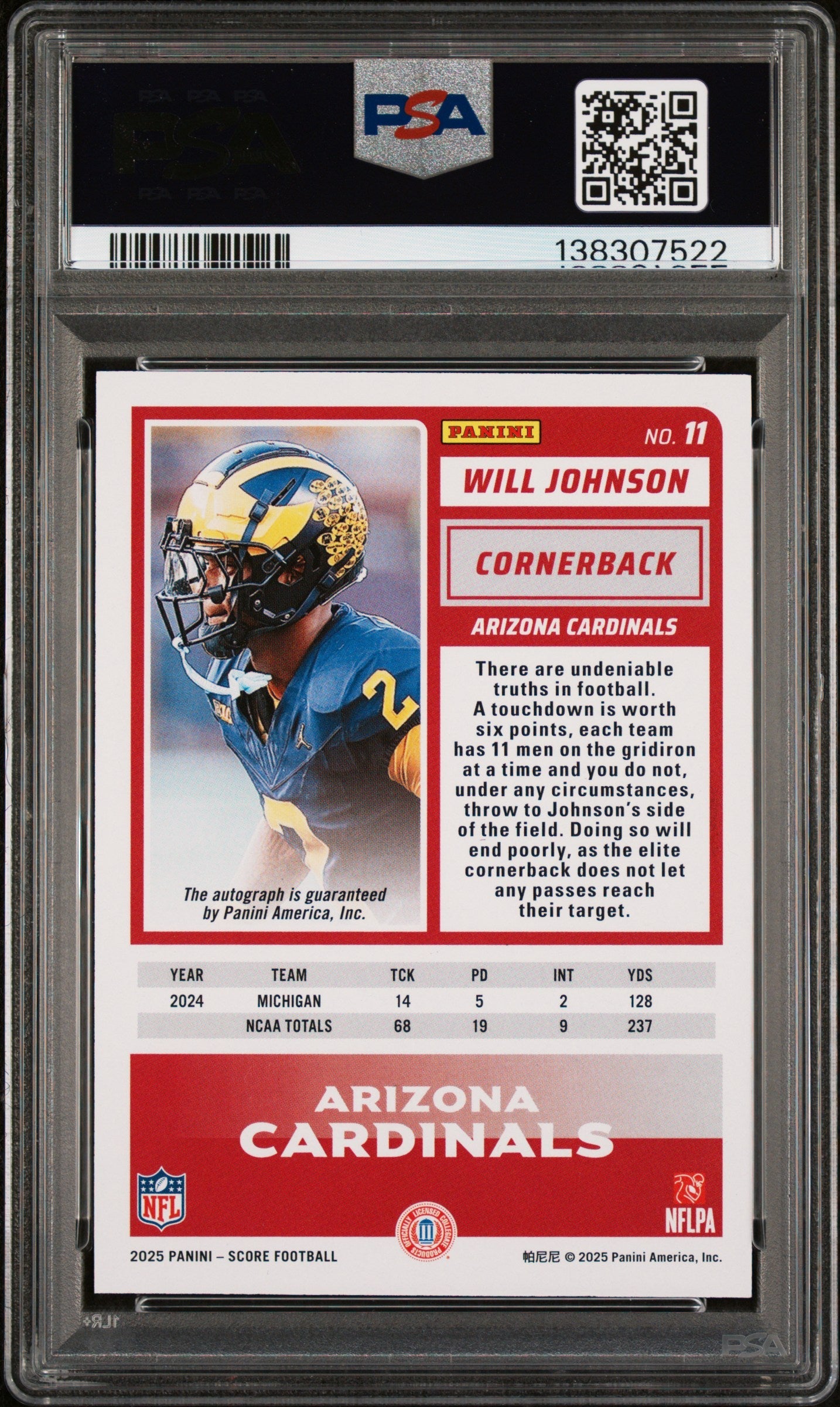 2025-panini-score-rookie-signature-green-will-johnson-9-psa-11
