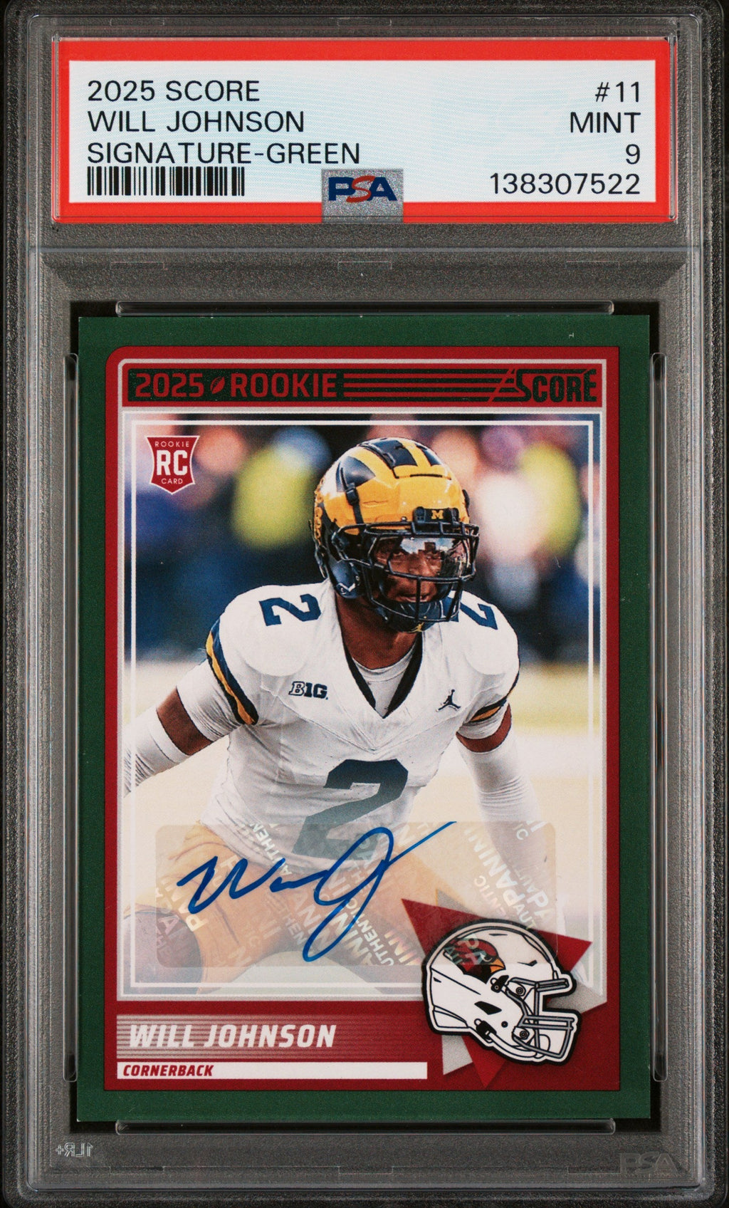 2025-panini-score-rookie-signature-green-will-johnson-9-psa-11