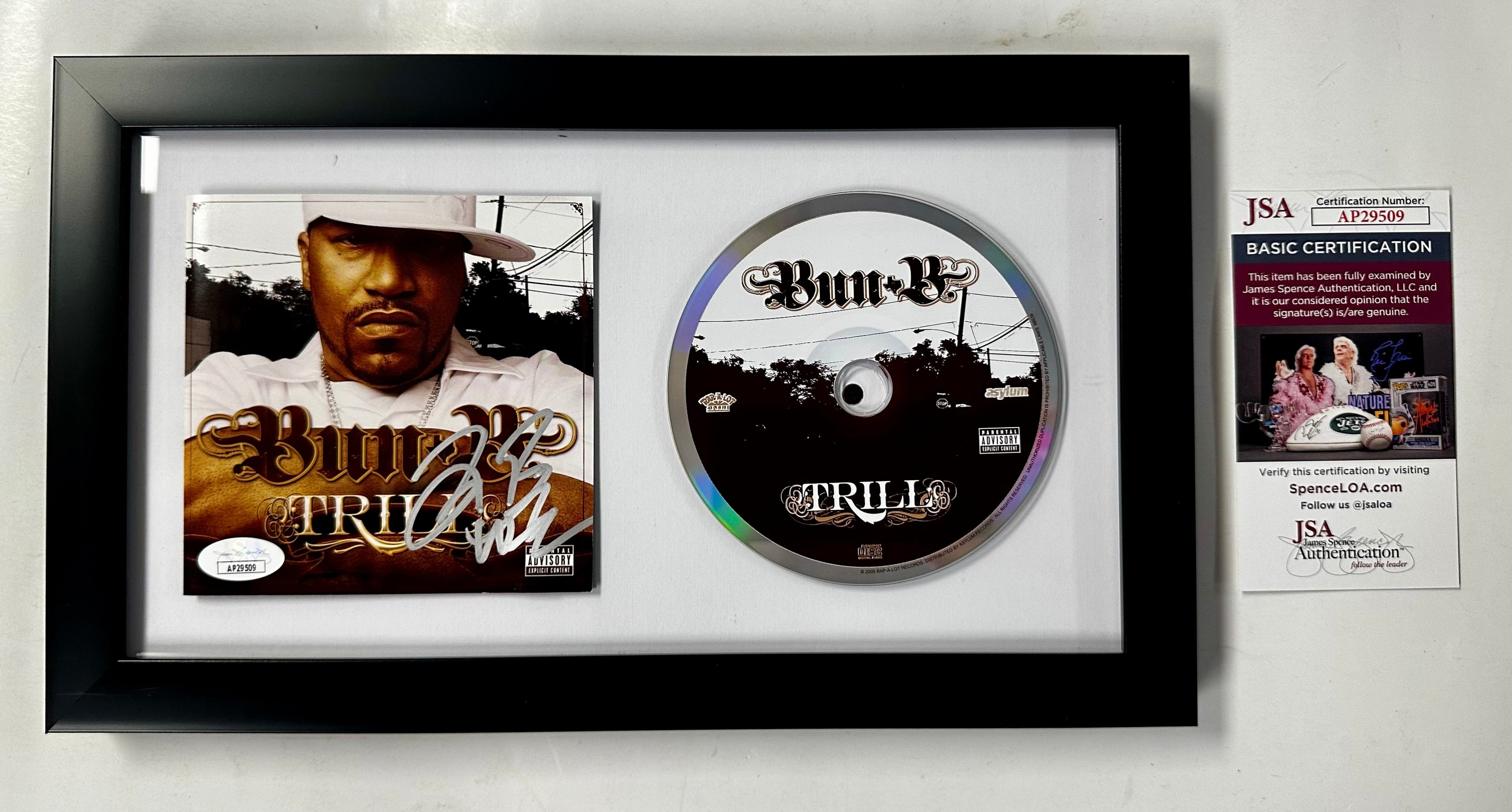 Rapper Bun B Signed Trill CD Booklet Framed With JSA COA Get Draped Throwed