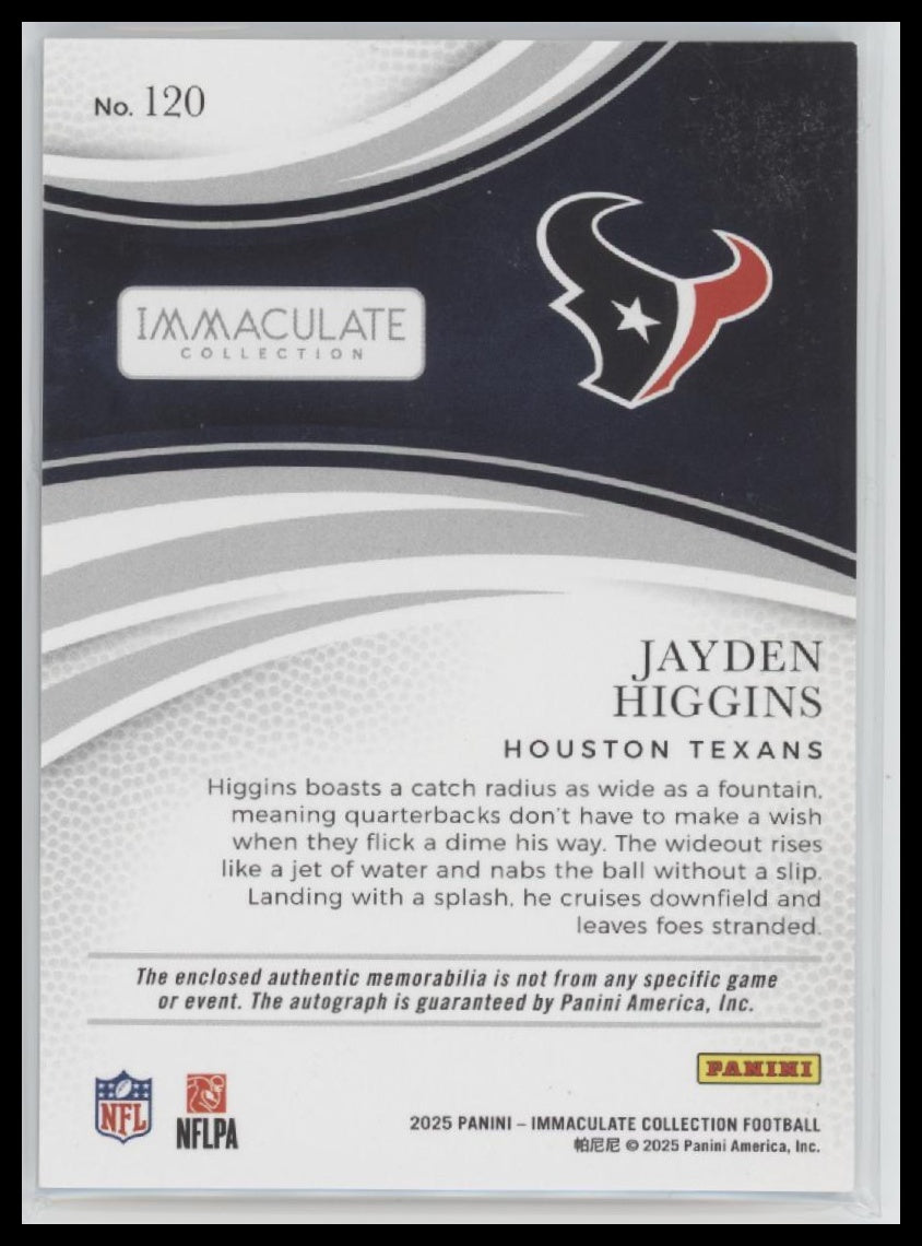 2025-panini-immaculate-collection-jayden-higgins-rookie-99-auto-120