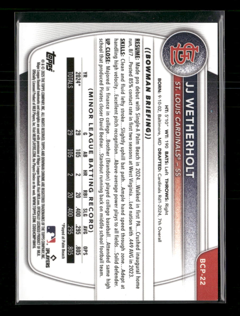 2025-bowman-chrome-prospects-purple-raywave-refractor-jj-wetherholt-250