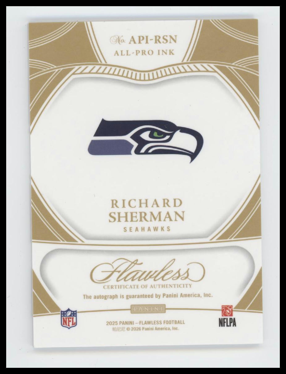 2025-panini-flawless-all-pro-ink-ruby-richard-sherman-15-auto-api-rsn
