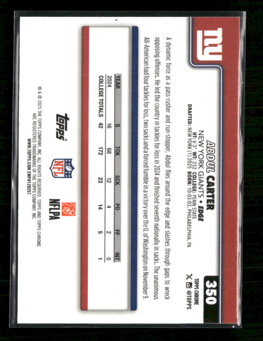 2025-topps-chrome-football-leather-abdul-carter-rookie-350