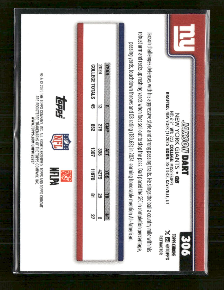 2025-topps-chrome-refractor-jaxson-dart-rookie-306