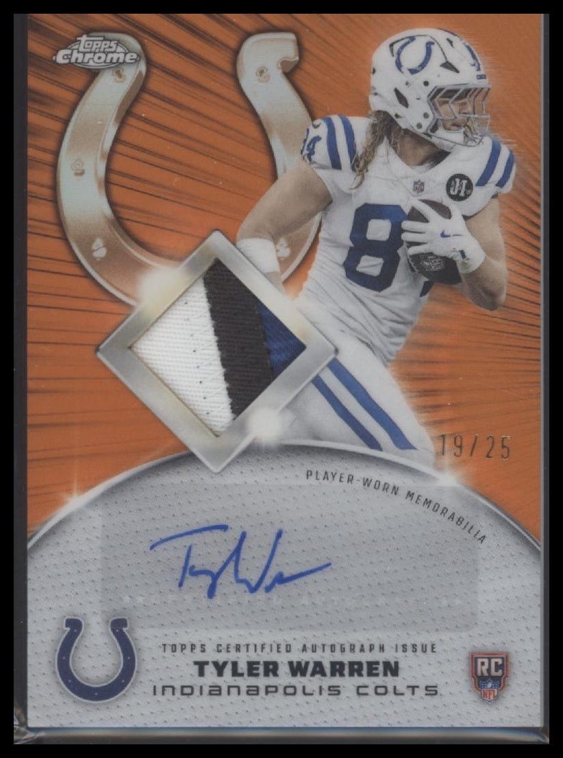 2025-topps-rookie-patch-auto-orange-refractor-tyler-warren-25-rpa-tw