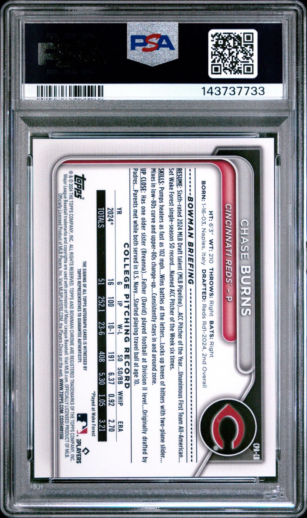 2024-bowman-draft-chrome-prospect-autographs-chase-burns-9-psa-cpacb