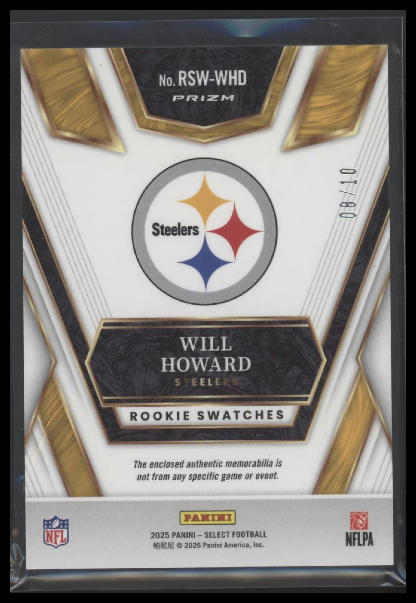 2025-panini-select-rookie-swatches-gold-prizm-will-howard-10-rsw-whd