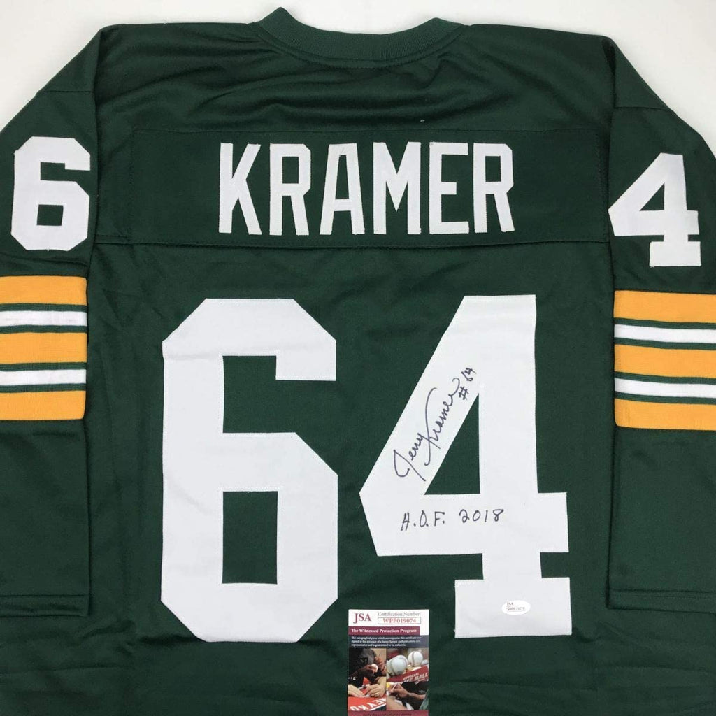 autographed-signed-jerry-kramer-hof-2018-green-bay-green-football-jersey-jsa-coa