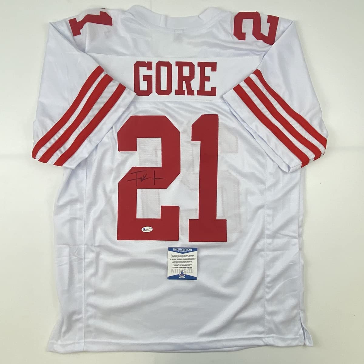 autographed-signed-frank-gore-san-francisco-white-football-jersey-beckett-bas-coa