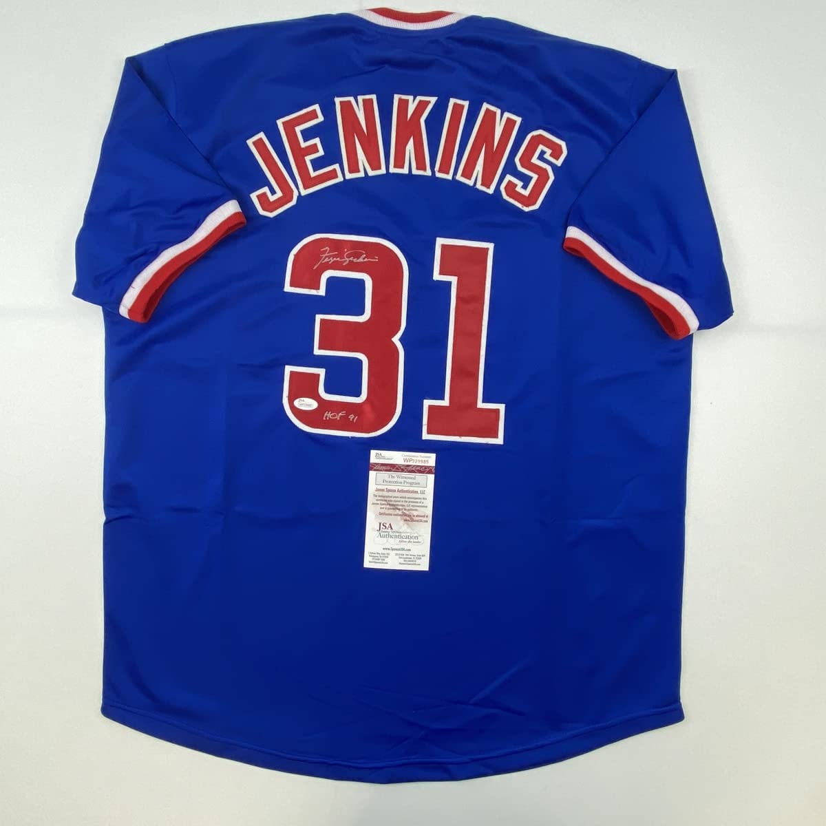 autographed-signed-ferguson-fergie-jenkins-hof-91-chicago-blue-baseball-jersey-jsa-coa