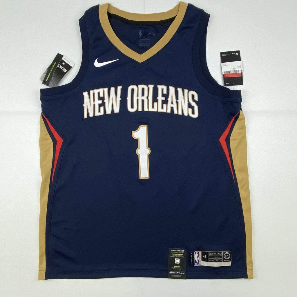 autographed-signed-zion-williamson-new-orleans-pelicans-blue-swingman-nike-basketball-jersey-fanatics-coa