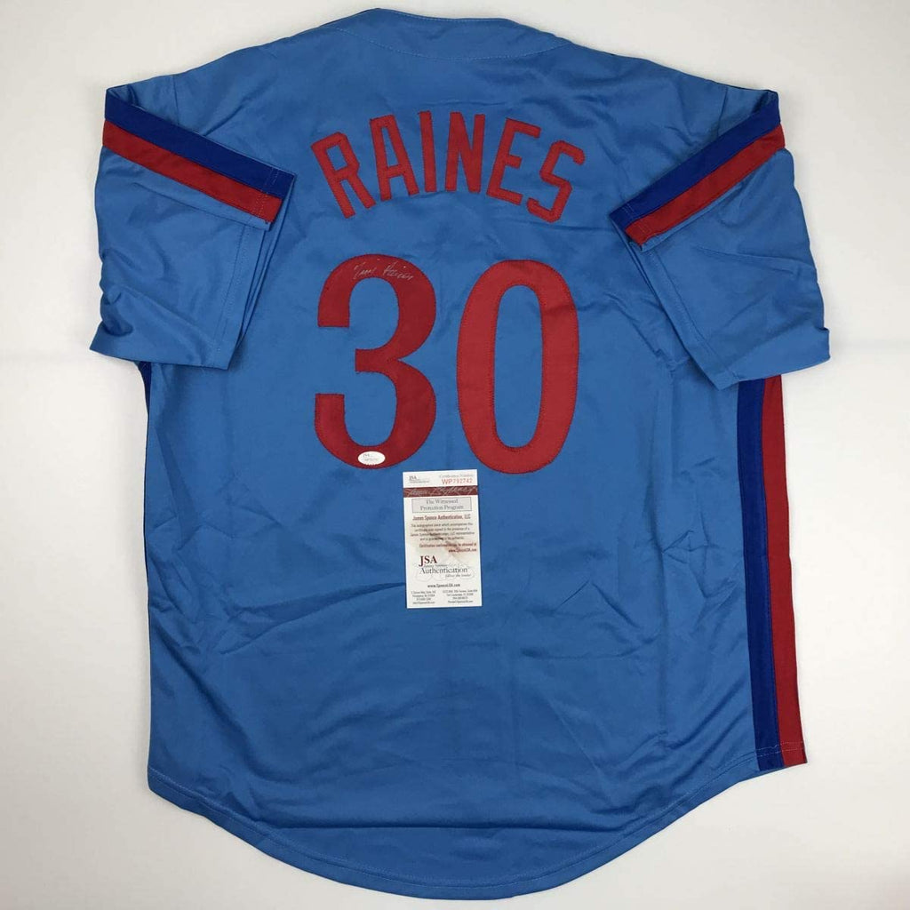 autographed-signed-tim-raines-montreal-blue-baseball-jersey-jsa-coa