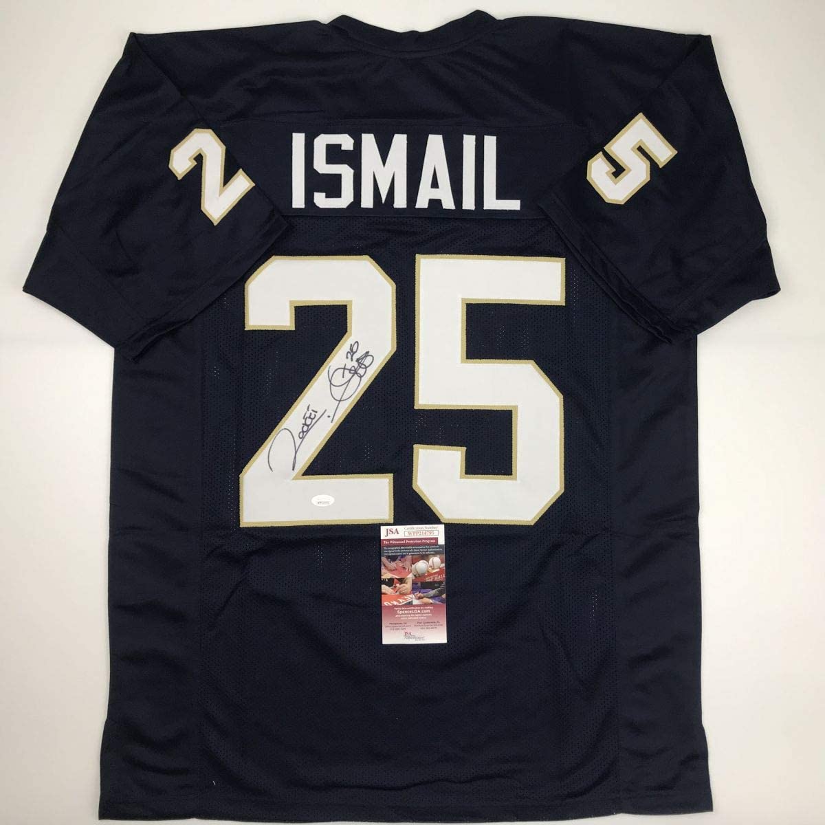 autographed-signed-raghib-ismail-rocket-notre-dame-blue-college-football-jersey-jsa-coa