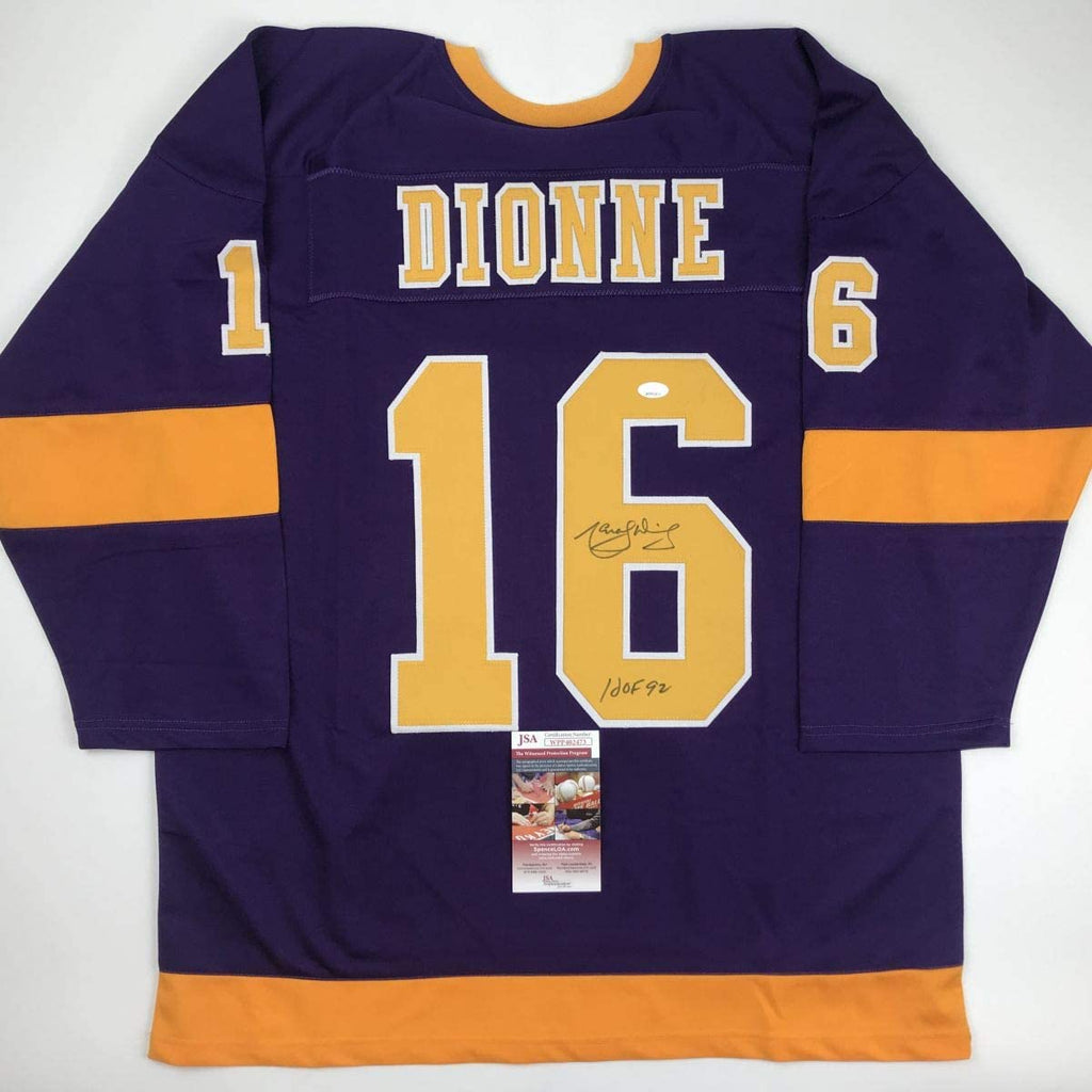autographed-signed-marcel-dionne-hof-92-los-angeles-la-purple-hockey-jersey-jsa-coa