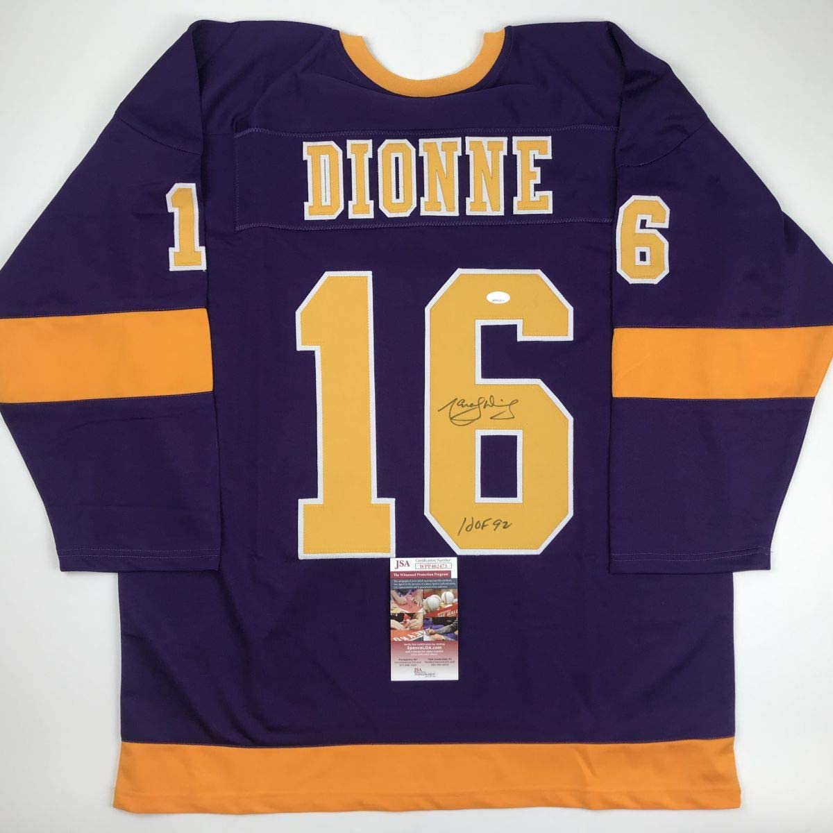 autographed-signed-marcel-dionne-hof-92-los-angeles-la-purple-hockey-jersey-jsa-coa