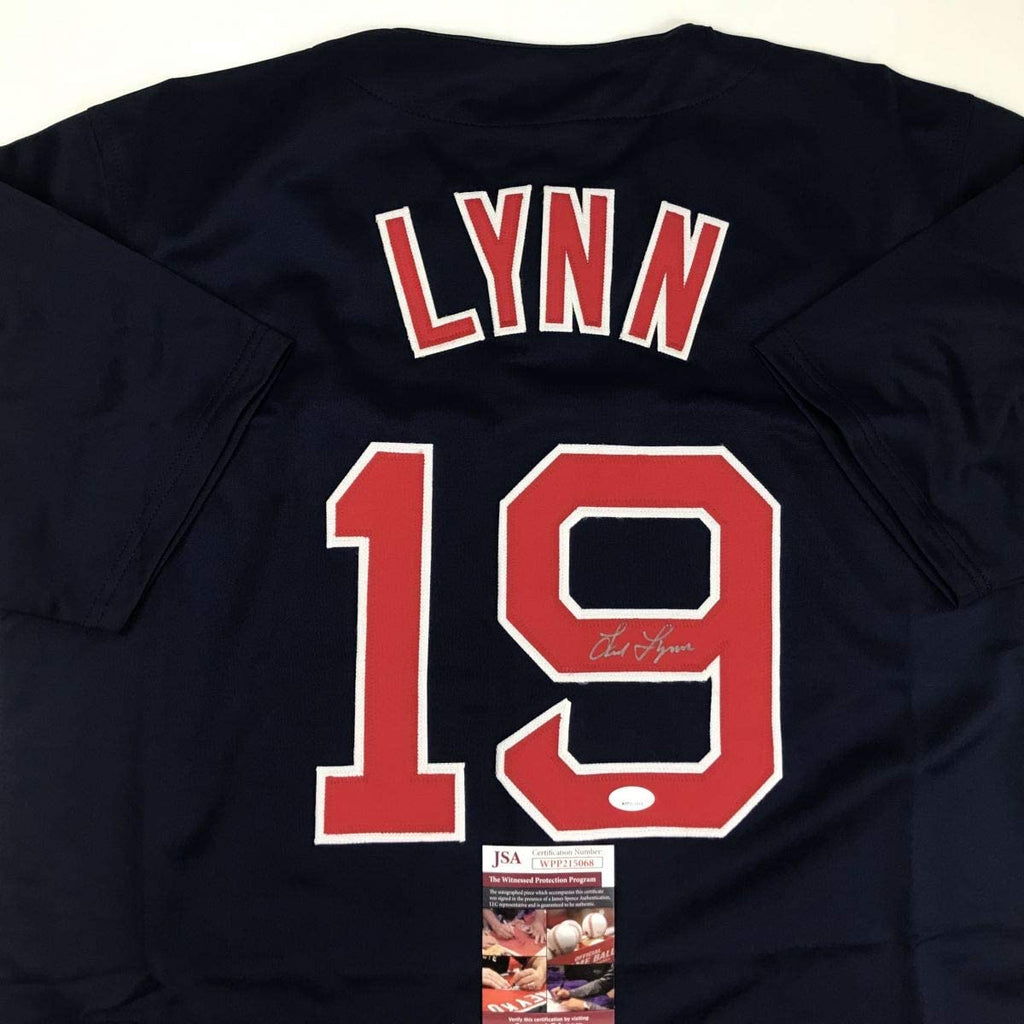 autographed-signed-fred-lynn-boston-blue-baseball-jersey-jsa-coa