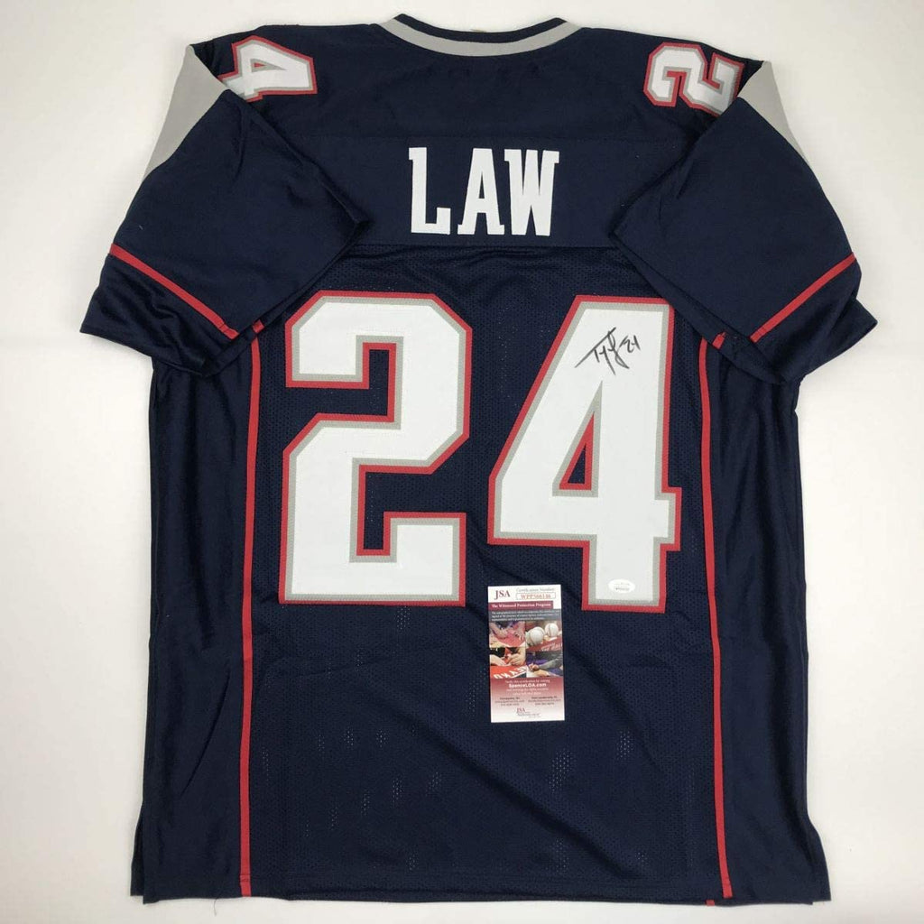 autographed-signed-ty-law-new-england-blue-football-jersey-jsa-coa
