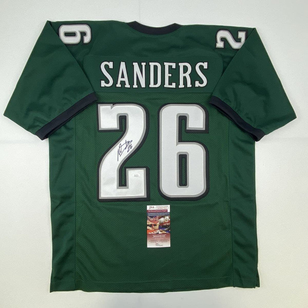 autographed-signed-miles-sanders-philadelphia-green-football-jersey-jsa-coa