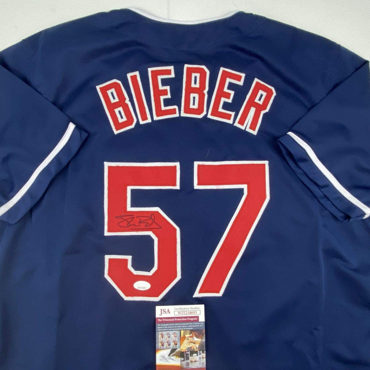 autographed-signed-shane-bieber-cleveland-blue-baseball-jersey-jsa-coa