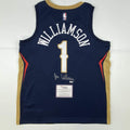 autographed-signed-zion-williamson-new-orleans-pelicans-blue-swingman-nike-basketball-jersey-fanatics-coa