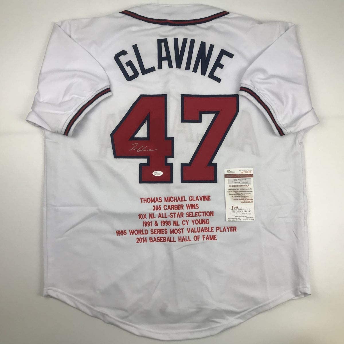 autographed-signed-tom-glavine-atlanta-white-stat-baseball-jersey-jsa-coa