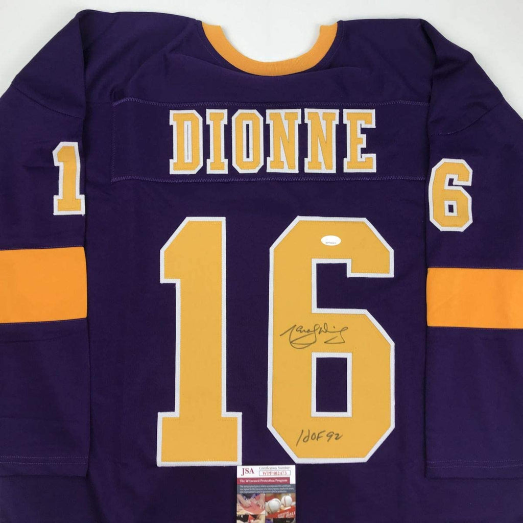 autographed-signed-marcel-dionne-hof-92-los-angeles-la-purple-hockey-jersey-jsa-coa