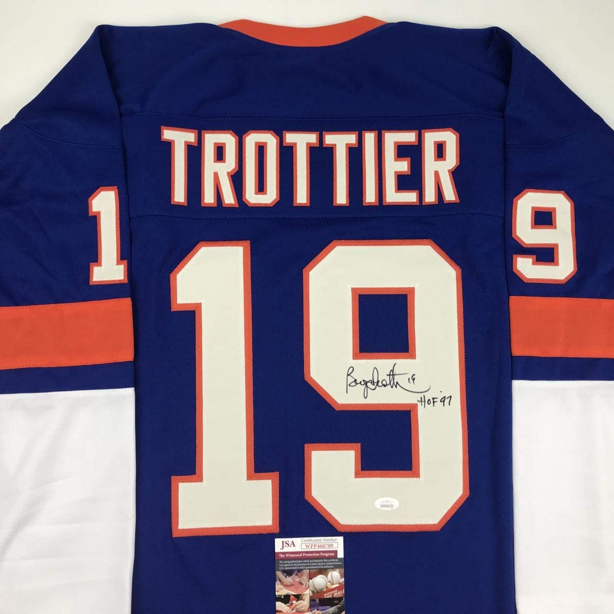 autographed-signed-bryan-trottier-hof-97-new-york-blue-hockey-jersey-jsa-coa