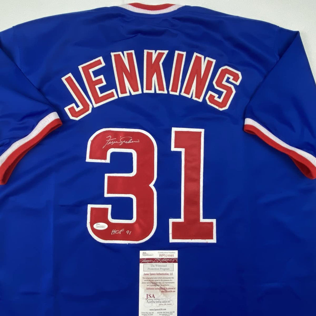autographed-signed-ferguson-fergie-jenkins-hof-91-chicago-blue-baseball-jersey-jsa-coa