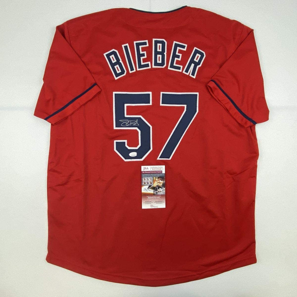 autographed-signed-shane-bieber-cleveland-red-baseball-jersey-jsa-coa