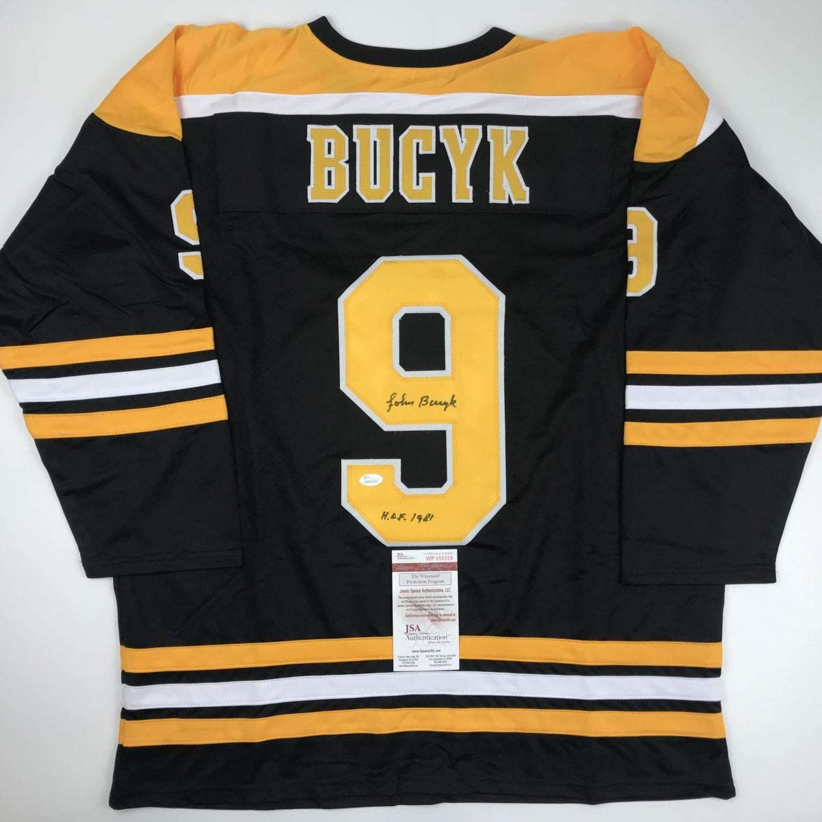 autographed-signed-johnny-john-bucyk-hof-1981-boston-black-hockey-jersey-jsa-coa