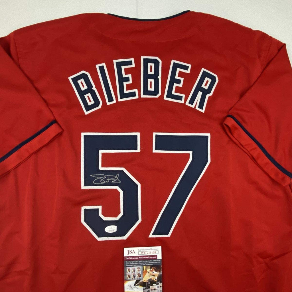 autographed-signed-shane-bieber-cleveland-red-baseball-jersey-jsa-coa
