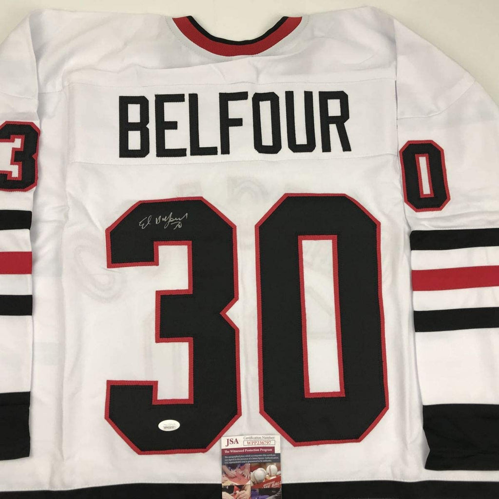 autographed-signed-ed-belfour-chicago-white-hockey-jersey-jsa-coa