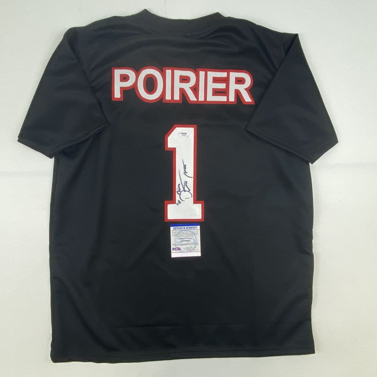 autographed-signed-dustin-poirier-ufc-mma-black-ultimate-fighting-jersey-shirt-psa-dna-coa