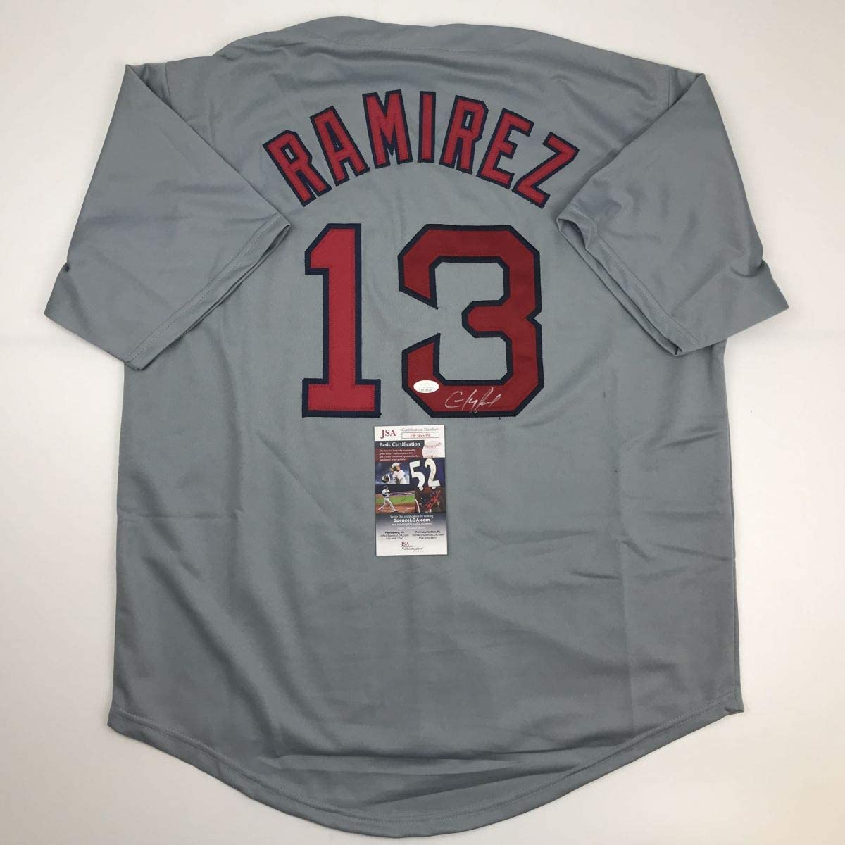autographed-signed-hanley-ramirez-boston-grey-baseball-jersey-jsa-coa