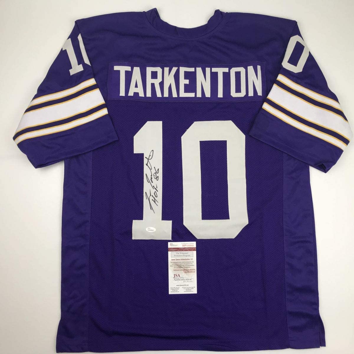autographed-signed-fran-tarkenton-hof-86-minnesota-purple-football-jersey-jsa-coa