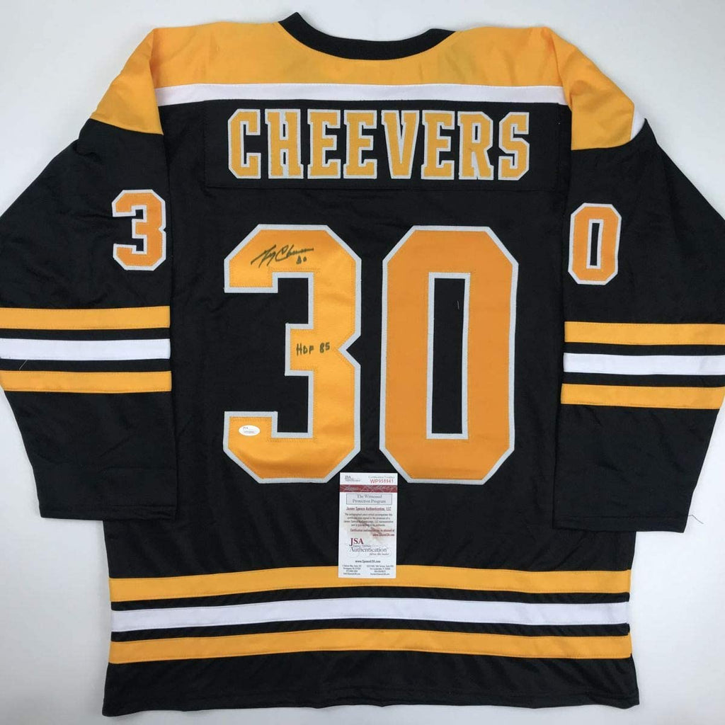 autographed-signed-gerry-cheevers-hof-85-boston-black-hockey-jersey-jsa-coa