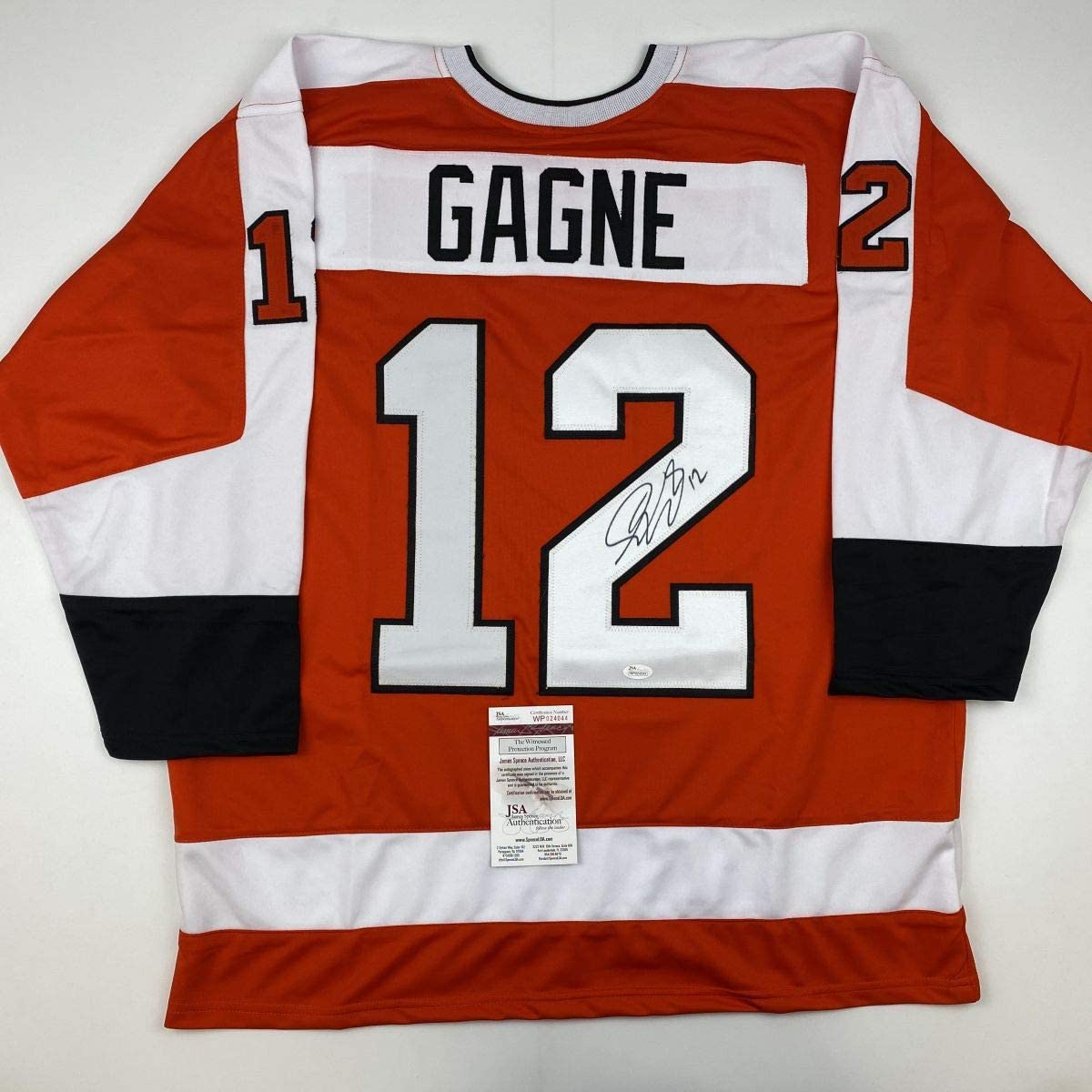 autographed-signed-simon-gagne-philadelphia-orange-hockey-jersey-jsa-coa