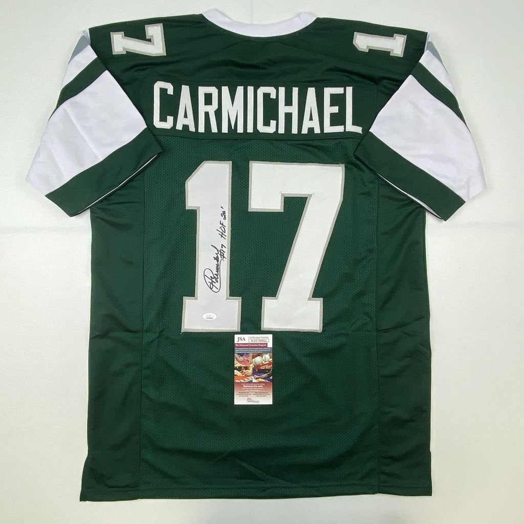 autographed-signed-harold-carmichael-hof-20-philadelphia-green-football-jersey-jsa-coa