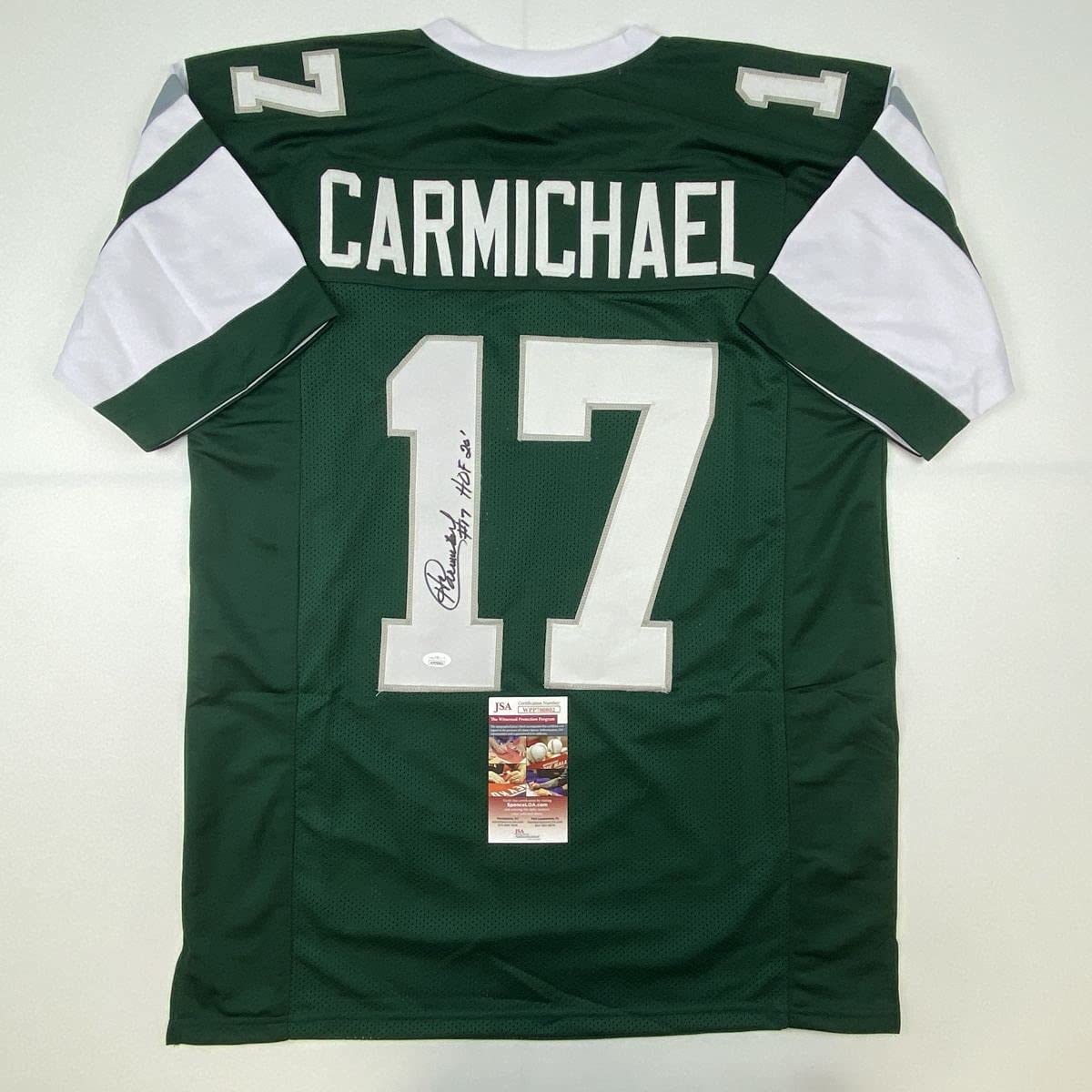 autographed-signed-harold-carmichael-hof-20-philadelphia-green-football-jersey-jsa-coa