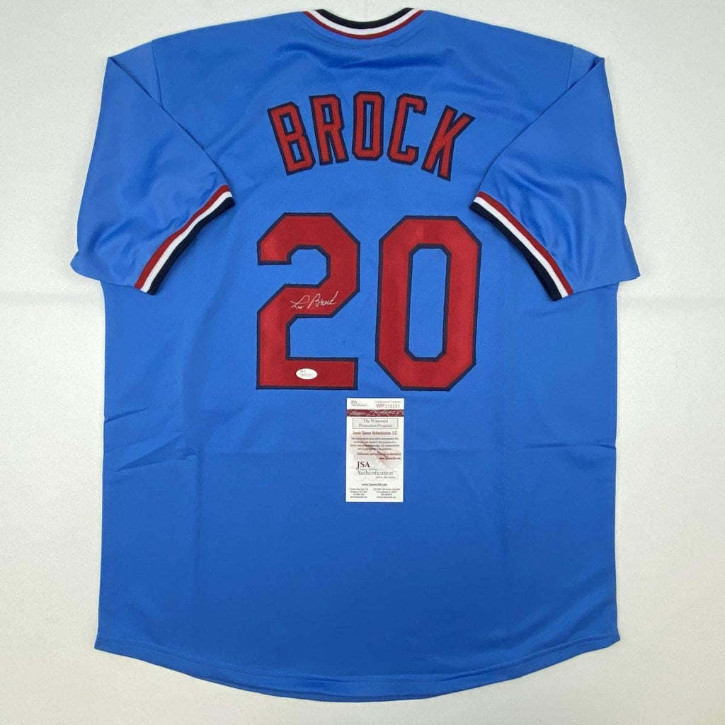autographed-signed-lou-brock-st-louis-blue-baseball-jersey-jsa-coa