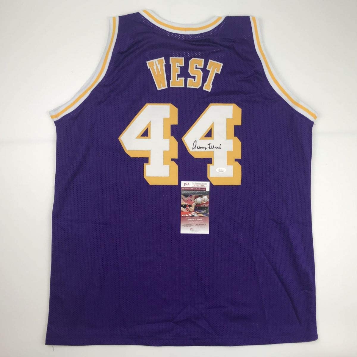 autographed-signed-jerry-west-los-angeles-la-purple-basketball-jersey-jsa-coa
