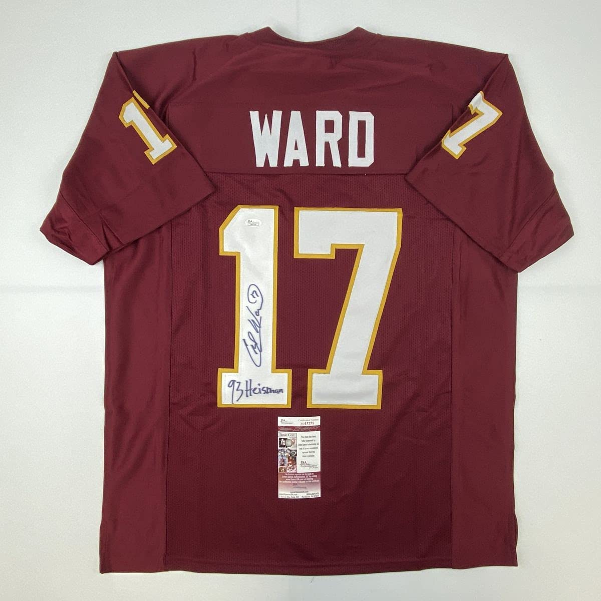 autographed-signed-charlie-ward-93-heisman-florida-state-fsu-maroon-college-football-jersey-jsa-coa